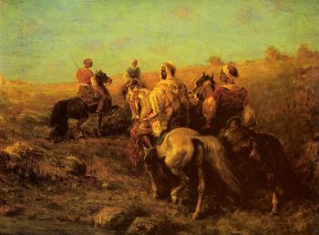 Adolf Schreyer : Arabian Horsemen Near A Watering Place